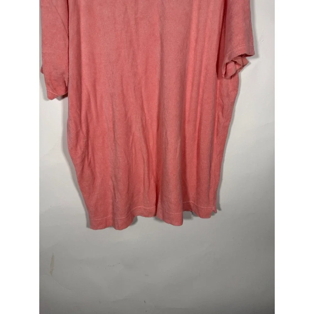 OAS Mens Terry Cloth Polo Shirt XL Coral Pink Short Sleeve Beach Swim Top